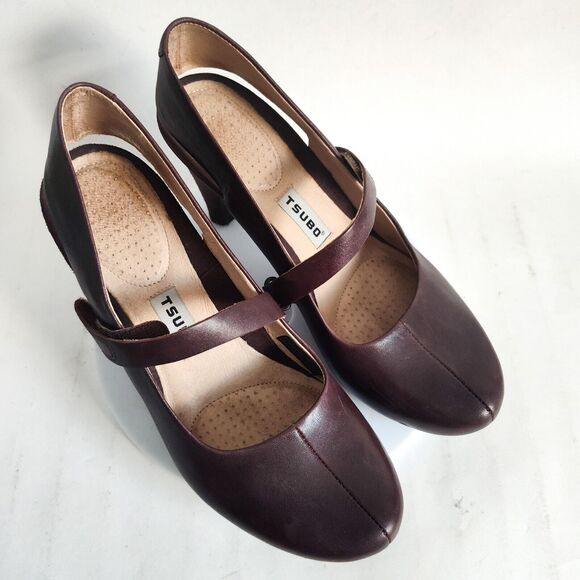 TSUBO Acrea Mary Janes Japan Shoe Burgundy Red Leather 3.75" Heels Slingback 8 M - Picture 7 of 10